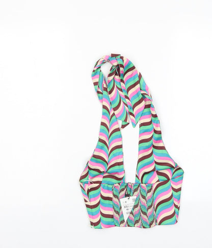 Zara Womens Multicoloured Striped Polyester Cropped Tank Size XS Halter