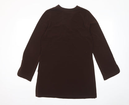 Next Womens Brown Polyester A-Line Size 12 V-Neck Pullover - Embroidered