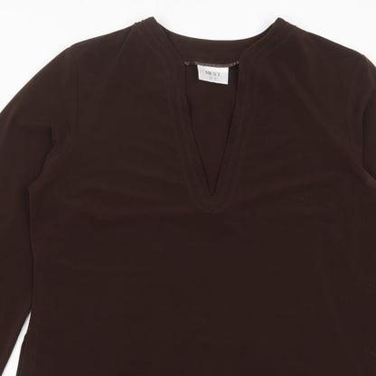Next Womens Brown Polyester A-Line Size 12 V-Neck Pullover - Embroidered