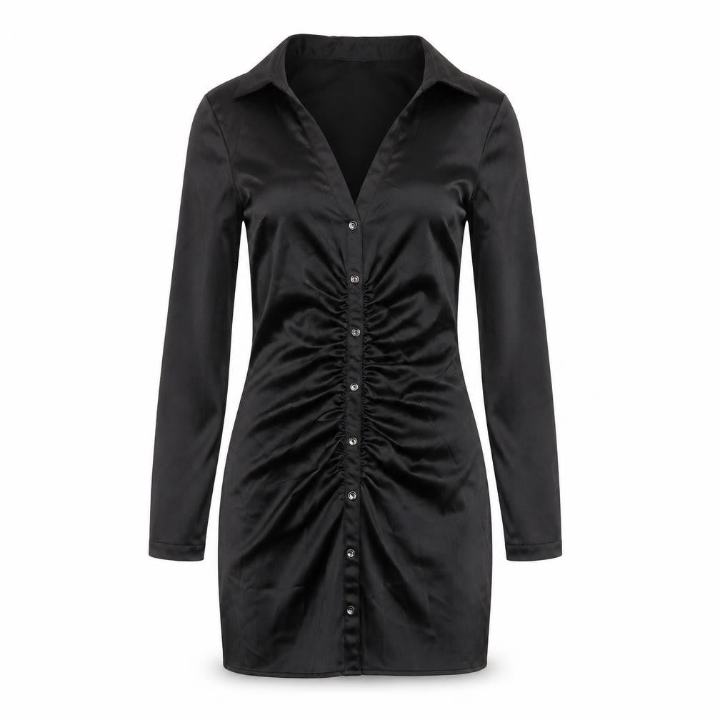 Zara Womens Black Polyester Shirt Dress Size S Collared Zip - Ruched, Buttons