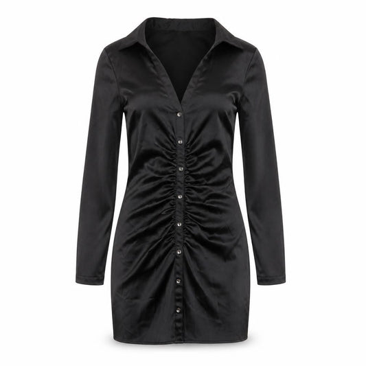 Zara Womens Black Polyester Shirt Dress Size S Collared Zip - Ruched, Buttons