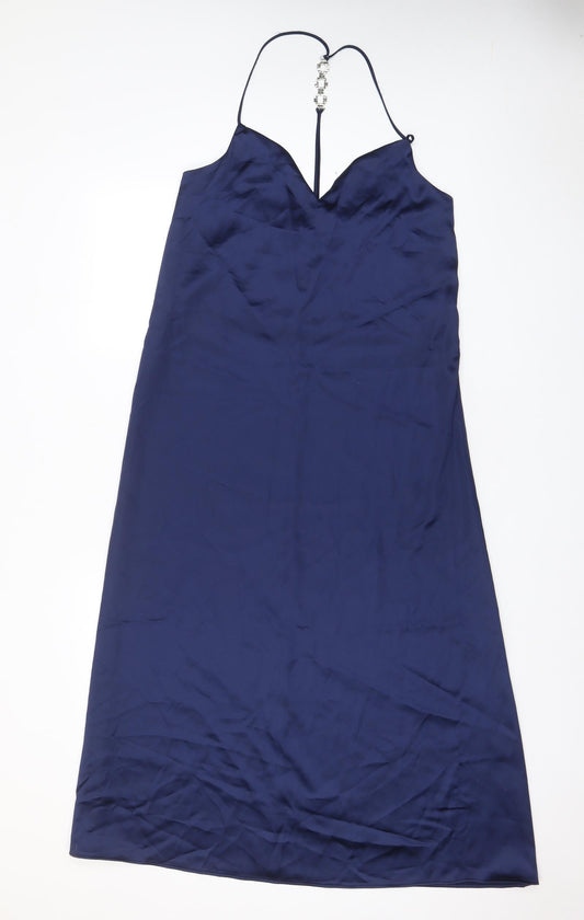 Zara Womens Blue Polyester A-Line Size S Halter Pullover