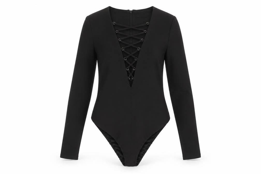 Zara Womens Black Polyester Bodysuit One-Piece Size S Zip - Cross neckline