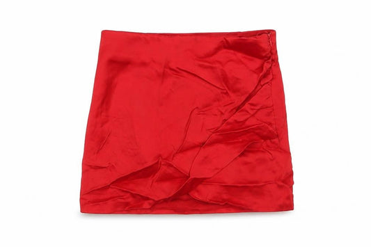 Zara Womens Red Polyester Wrap Skirt Size S Zip - Pleated