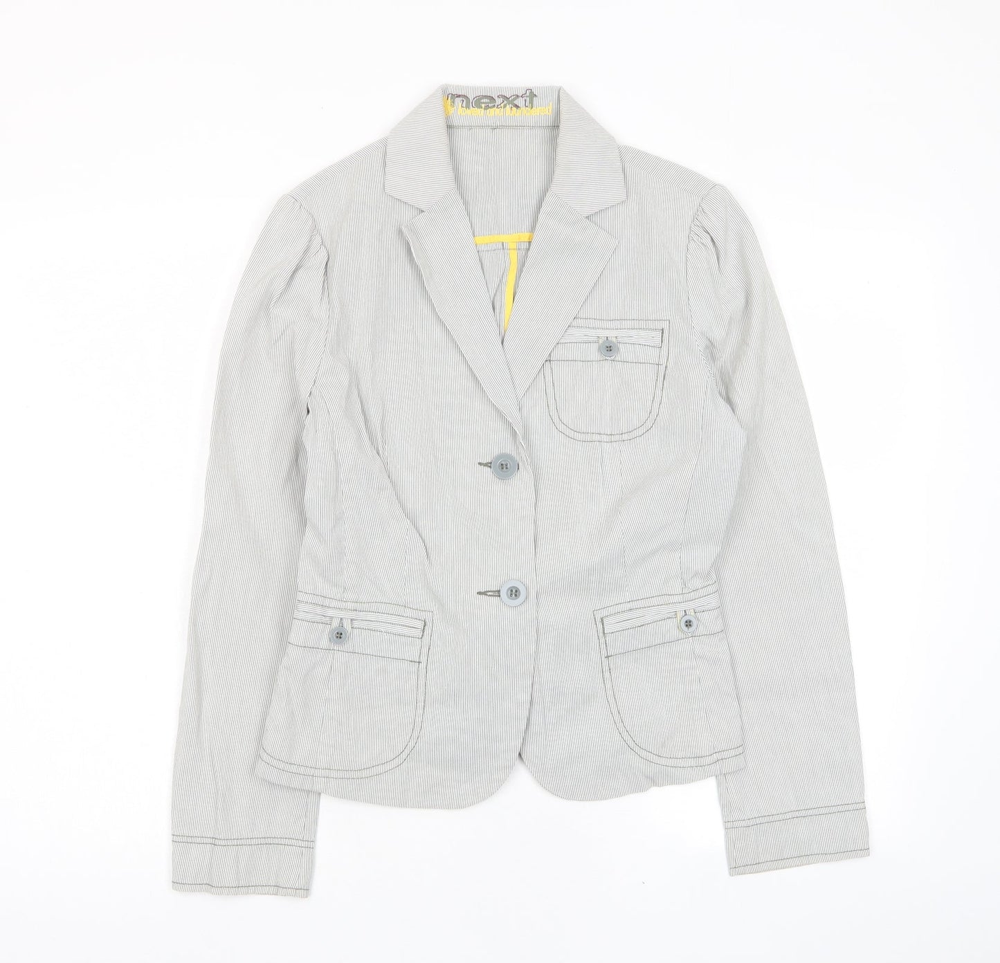 NEXT Womens Grey Striped Biker Jacket Size 12 Button - Pockets, Pleated