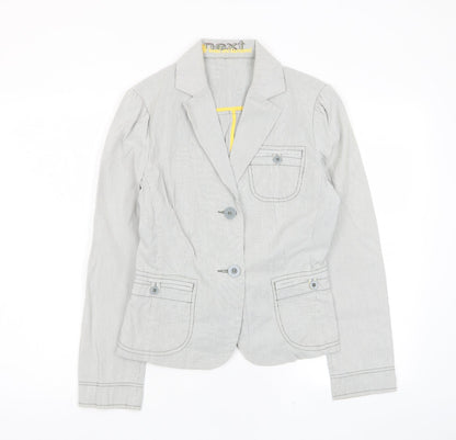 Next Womens Grey Striped Biker Jacket Size 12 Button - Pockets, Pleated