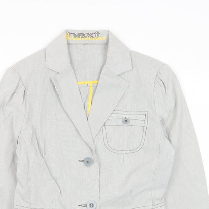 Next Womens Grey Striped Biker Jacket Size 12 Button - Pockets, Pleated