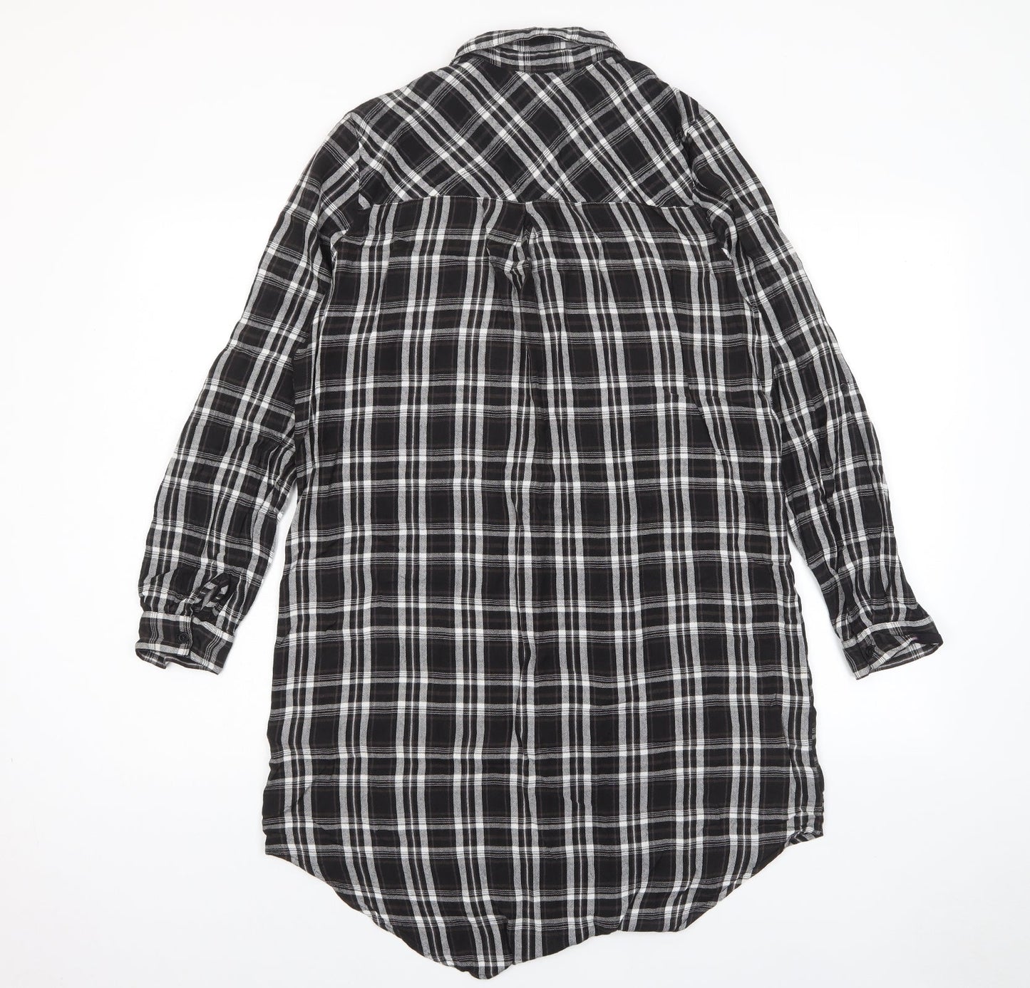 New Look Womens Grey Plaid Viscose Shift Size 10 Collared Button - Embroidered