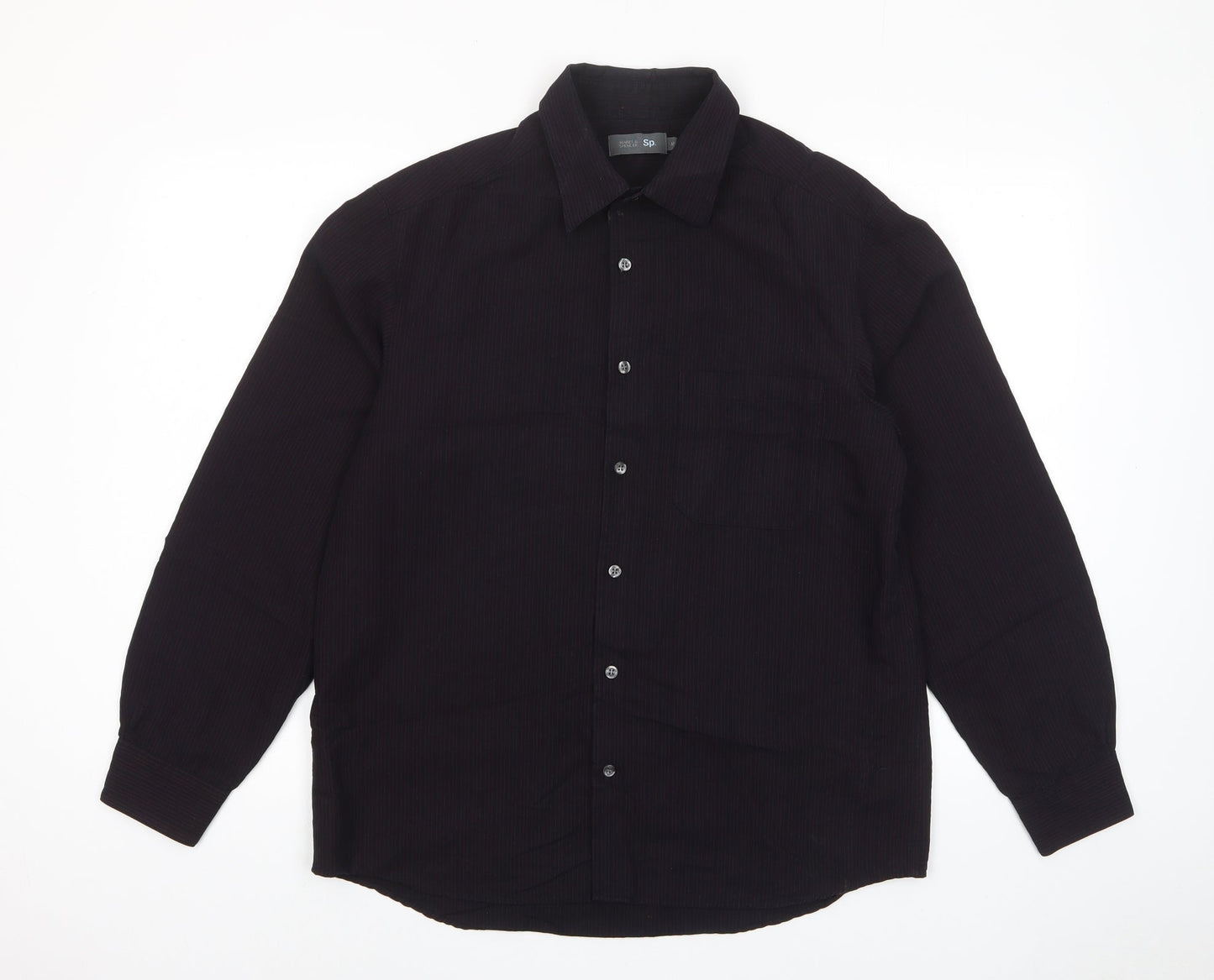 Marks and Spencer Mens Purple Striped Viscose Button-Up Size M Collared Button - Pocket