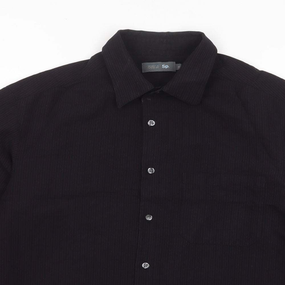 Marks and Spencer Mens Purple Striped Viscose Button-Up Size M Collared Button - Pocket