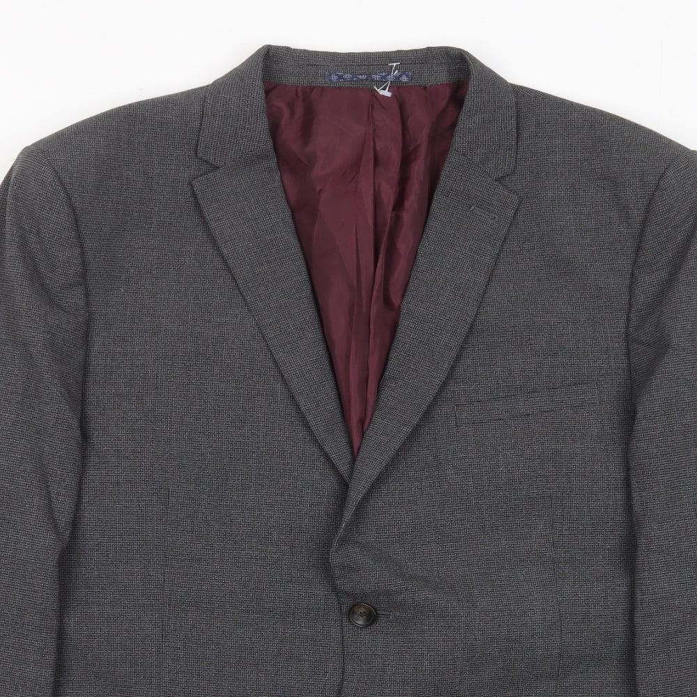 Marks and Spencer Mens Grey Plaid Polyester Jacket Suit Jacket Size 44 Regular - Inside pockets