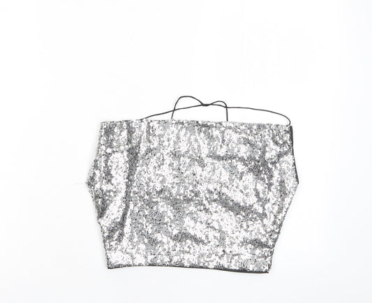 Missguided Womens Silver Polyester Cropped Tank Size 6 Square Neck - Sequins