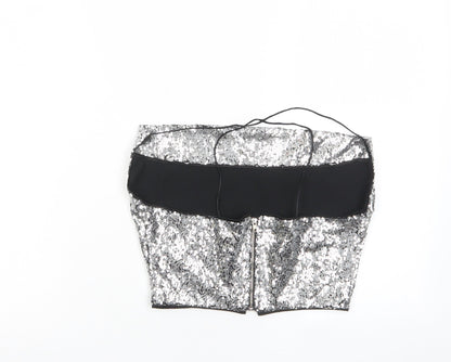 Back view of Missguided women’s silver polyester cropped tank, size UK 6, square neck - sequins