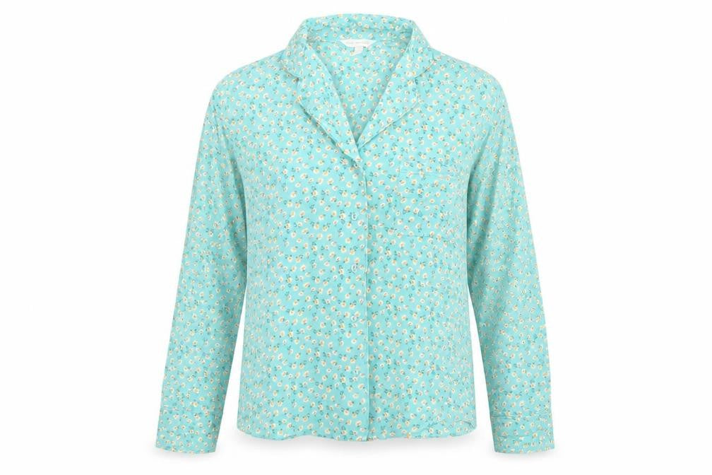 Marks & Spencer Womens Blue Floral Viscose Top Pyjama Top Size 6 Button