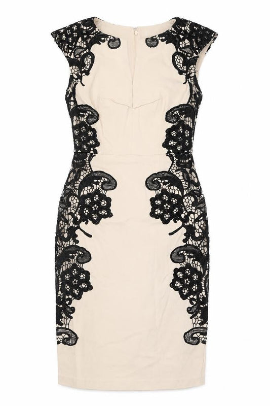 Paper Dolls Womens Ivory Viscose Pencil Dress Size 8 V-Neck Zip - Lace Detail