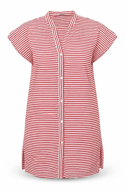 Zara Womens Red Striped Viscose T-Shirt Dress Size S V-Neck Button