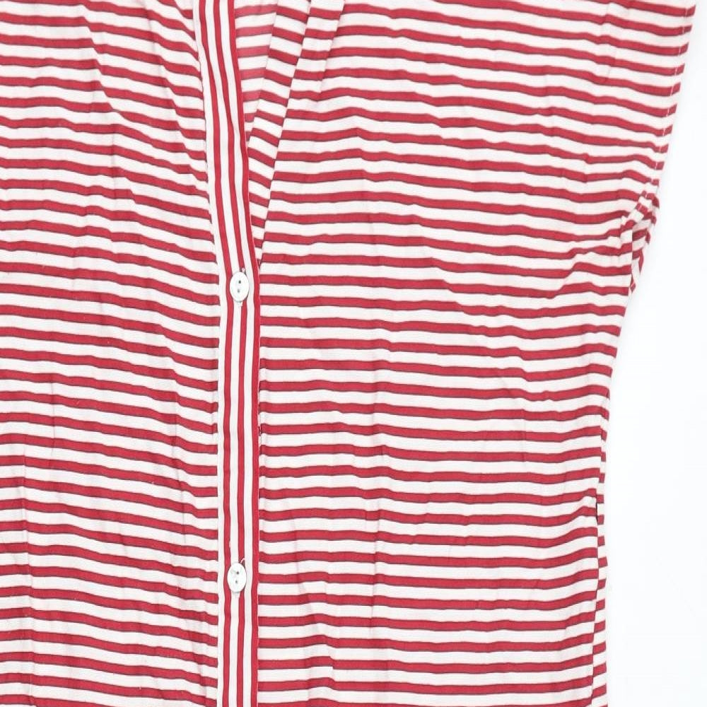 Zara Womens Red Striped Viscose T-Shirt Dress Size S V-Neck Button