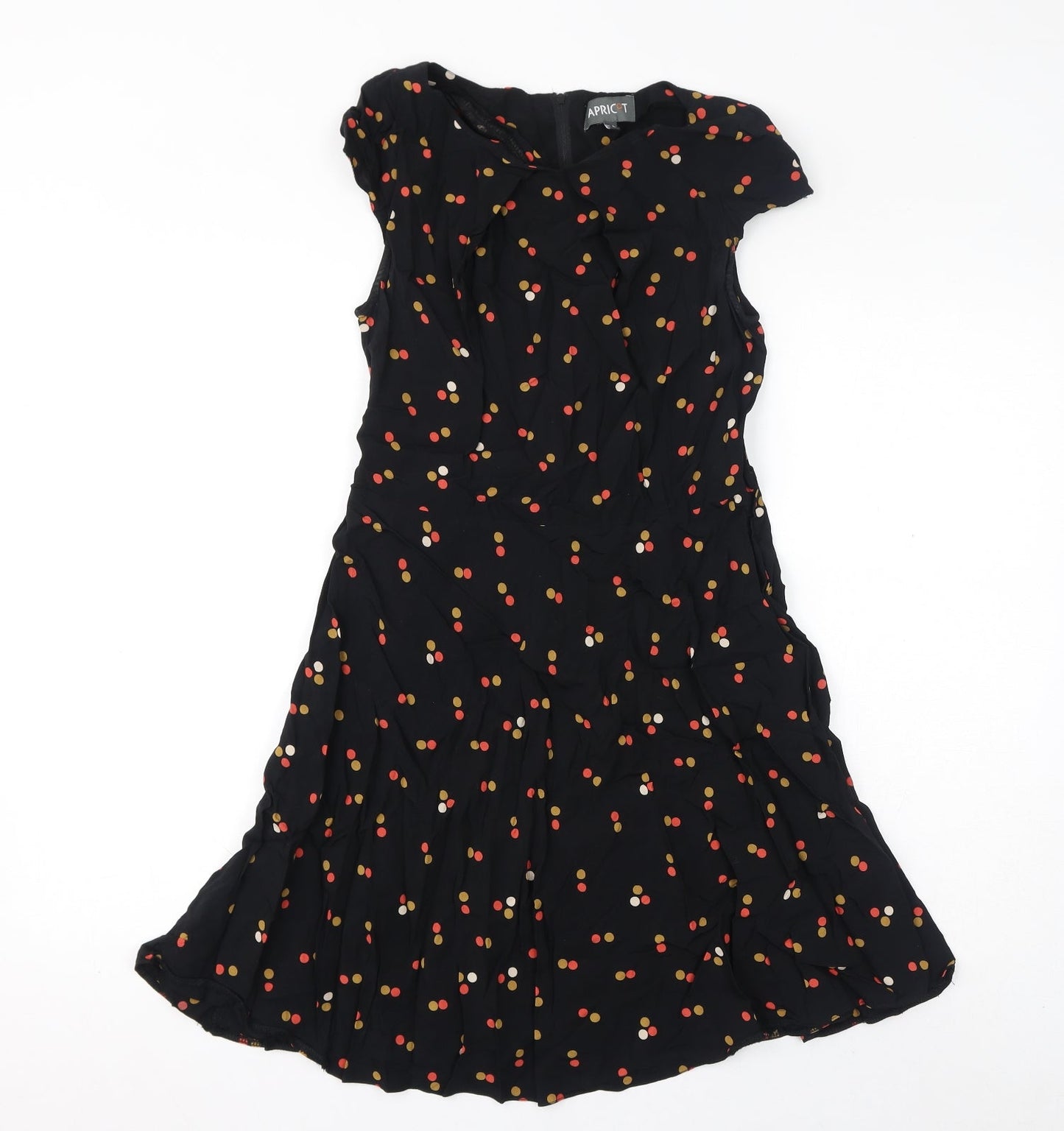 Apricot Womens Black Polka Dot Viscose Mini Size M Round Neck Zip