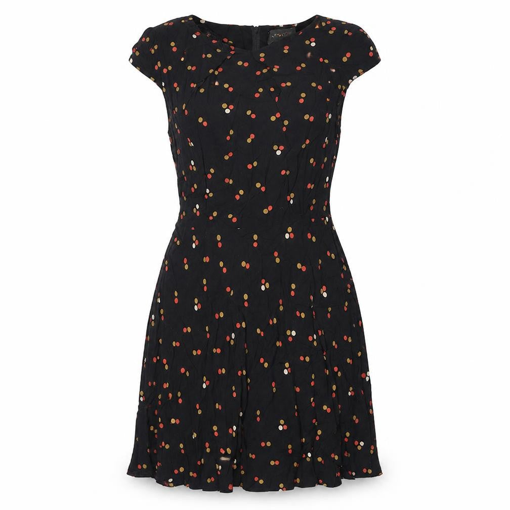 Apricot Womens Black Polka Dot Viscose Mini Size M Round Neck Zip