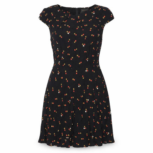 Apricot Womens Black Polka Dot Viscose Mini Size M Round Neck Zip