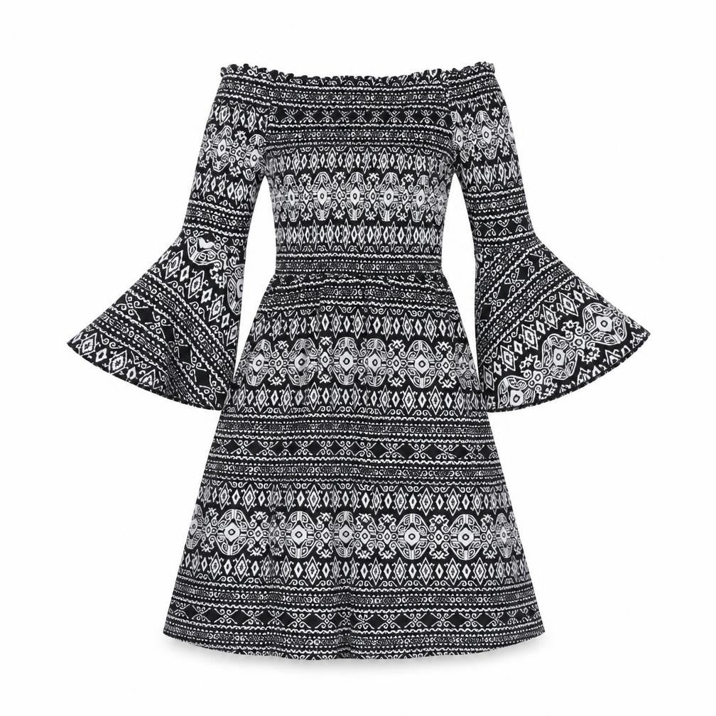 Cameo Rose Womens Black Geometric Polyester Fit & Flare Size 8 Off the Shoulder Pullover