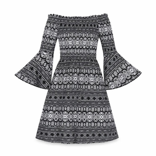 Cameo Rose Womens Black Geometric Polyester Fit & Flare Size 8 Off the Shoulder Pullover