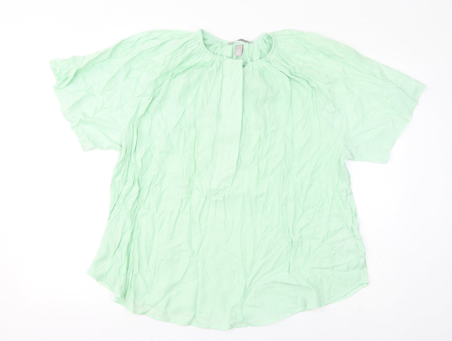 H&M Womens Green Polyester Basic T-Shirt Size XL Round Neck