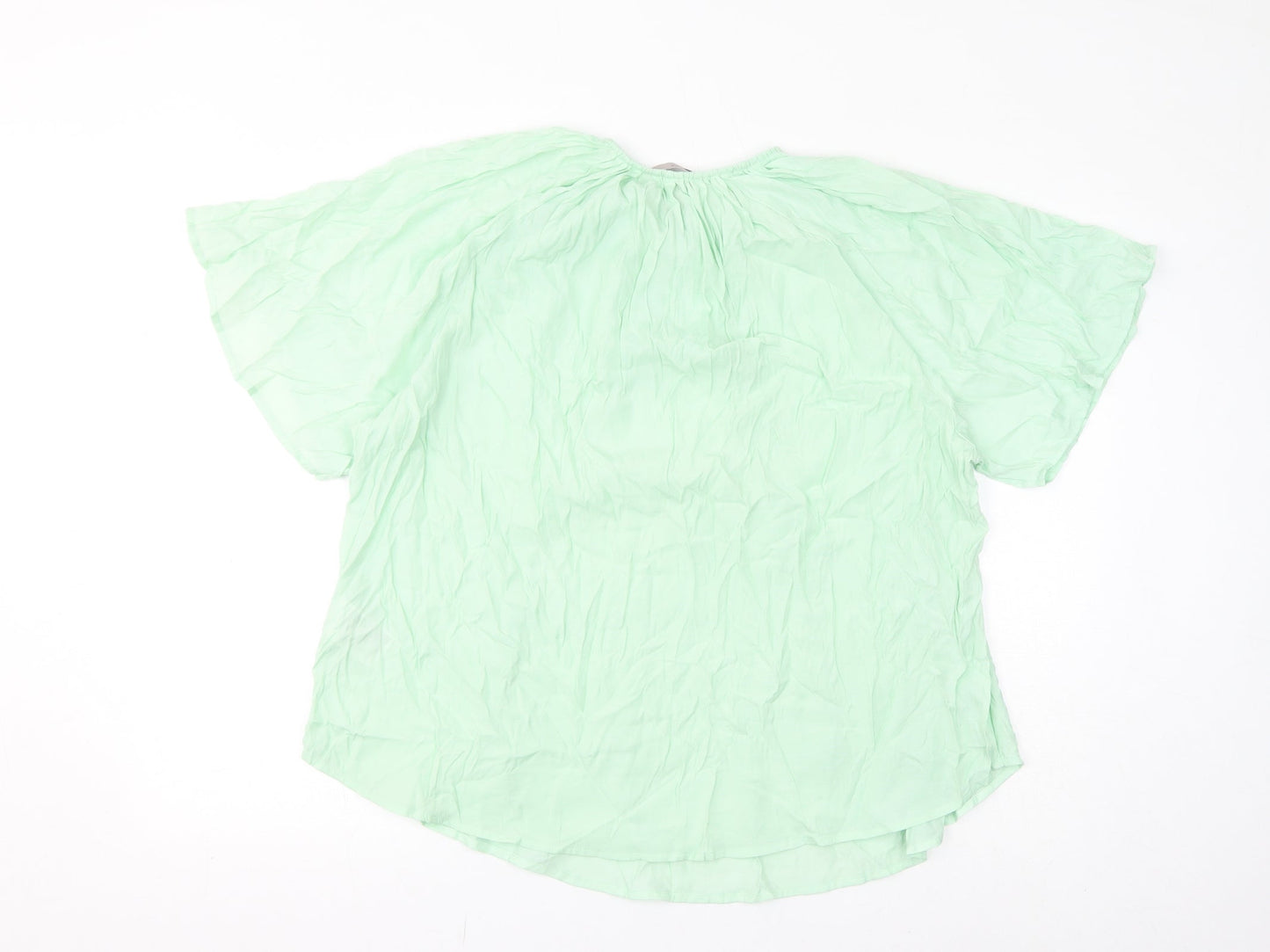 H&M Womens Green Polyester Basic T-Shirt Size XL Round Neck