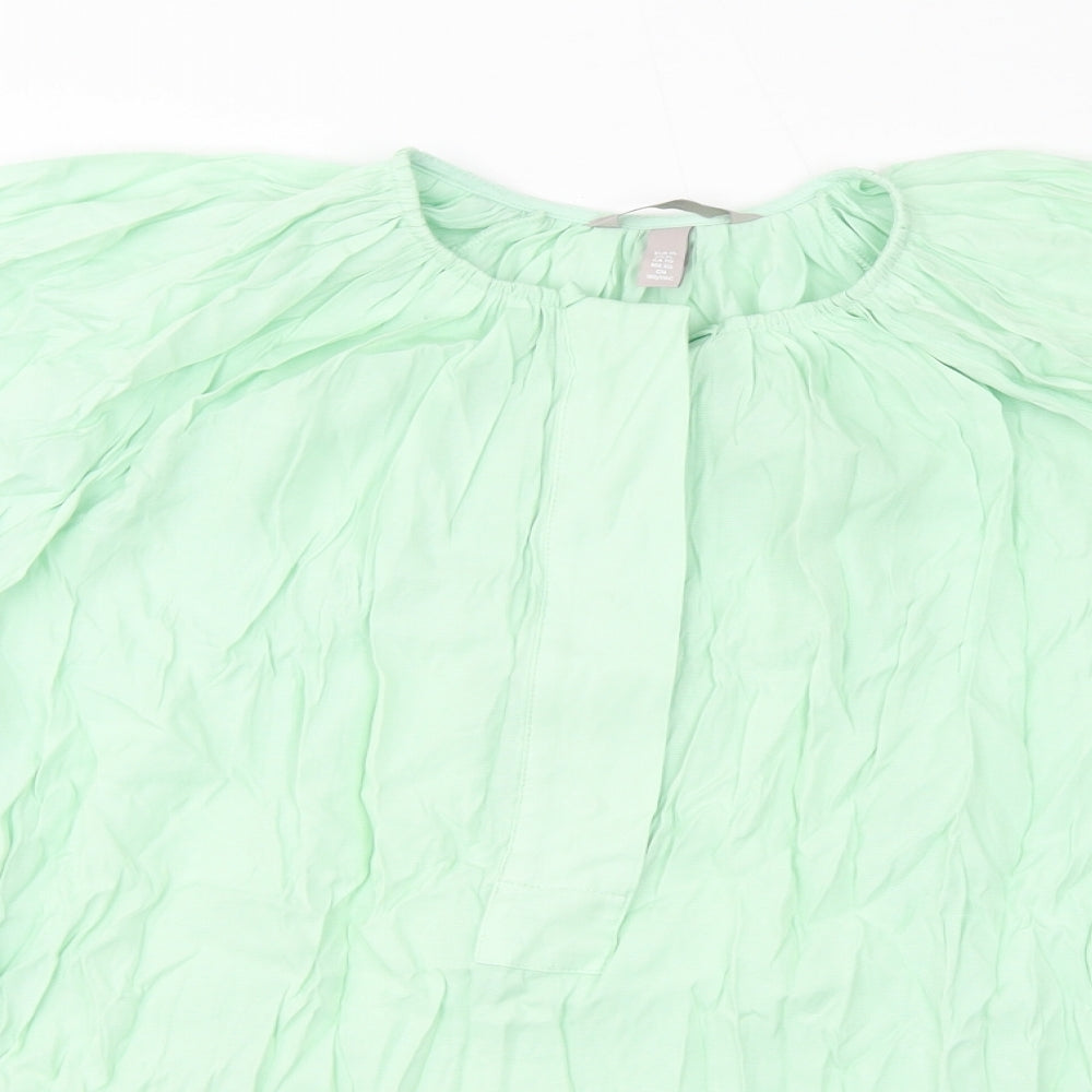 H&M Womens Green Polyester Basic T-Shirt Size XL Round Neck