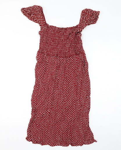 Next Womens Red Polka Dot Viscose Mini Size 12 Off the Shoulder Pullover