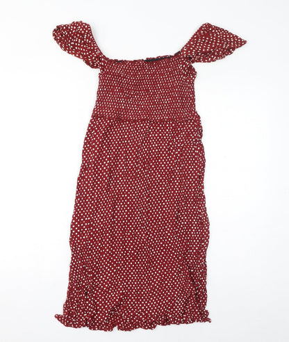 Next Womens Red Polka Dot Viscose Mini Size 12 Off the Shoulder Pullover