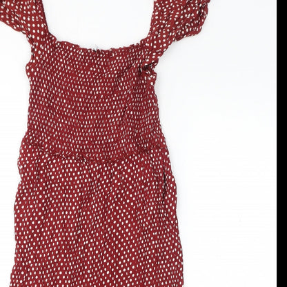 Next Womens Red Polka Dot Viscose Mini Size 12 Off the Shoulder Pullover