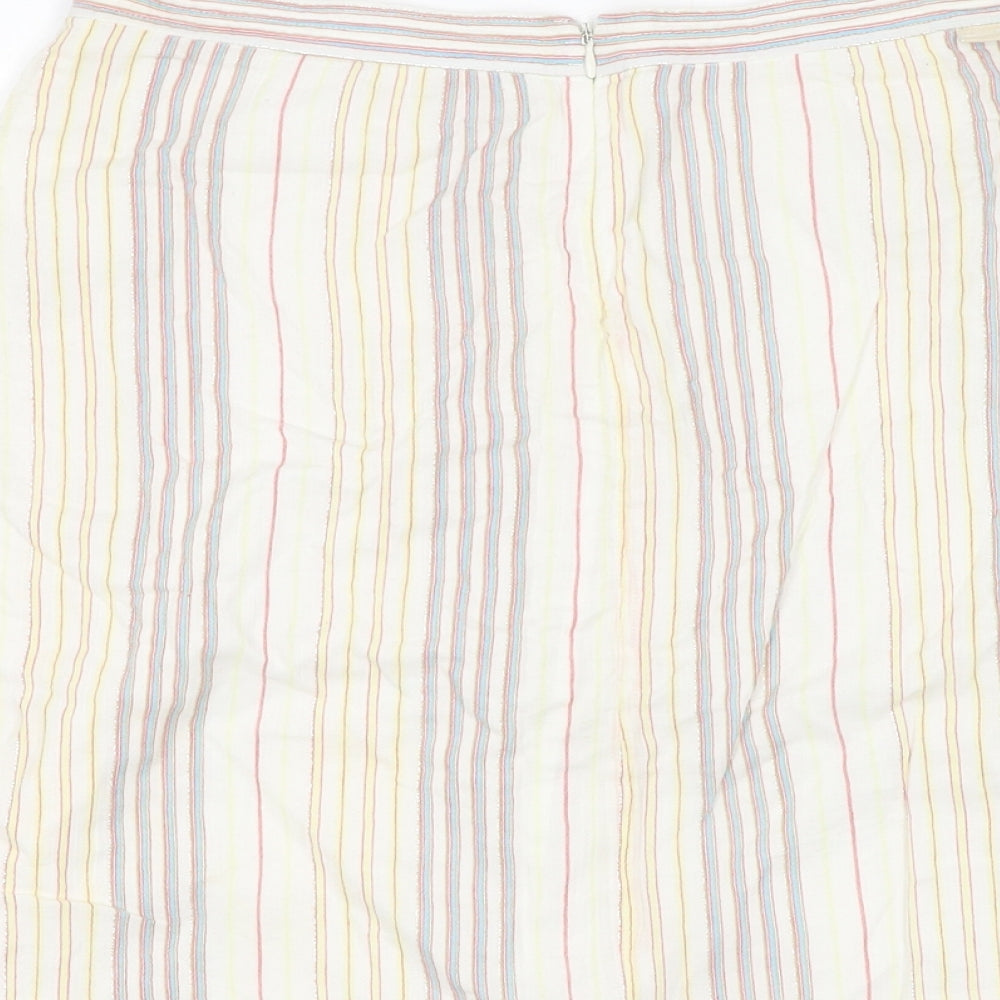 Full Circle Womens Ivory Striped Polyester Flare Skirt Size 28 in Zip - Sparkle, Pockets