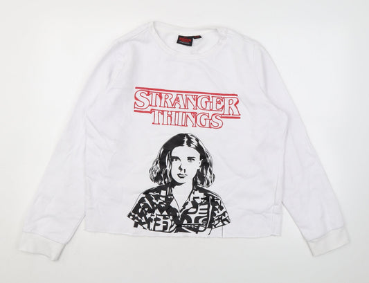 Stranger Things Womens White Cotton Pullover Sweatshirt Size M Pullover - Logo