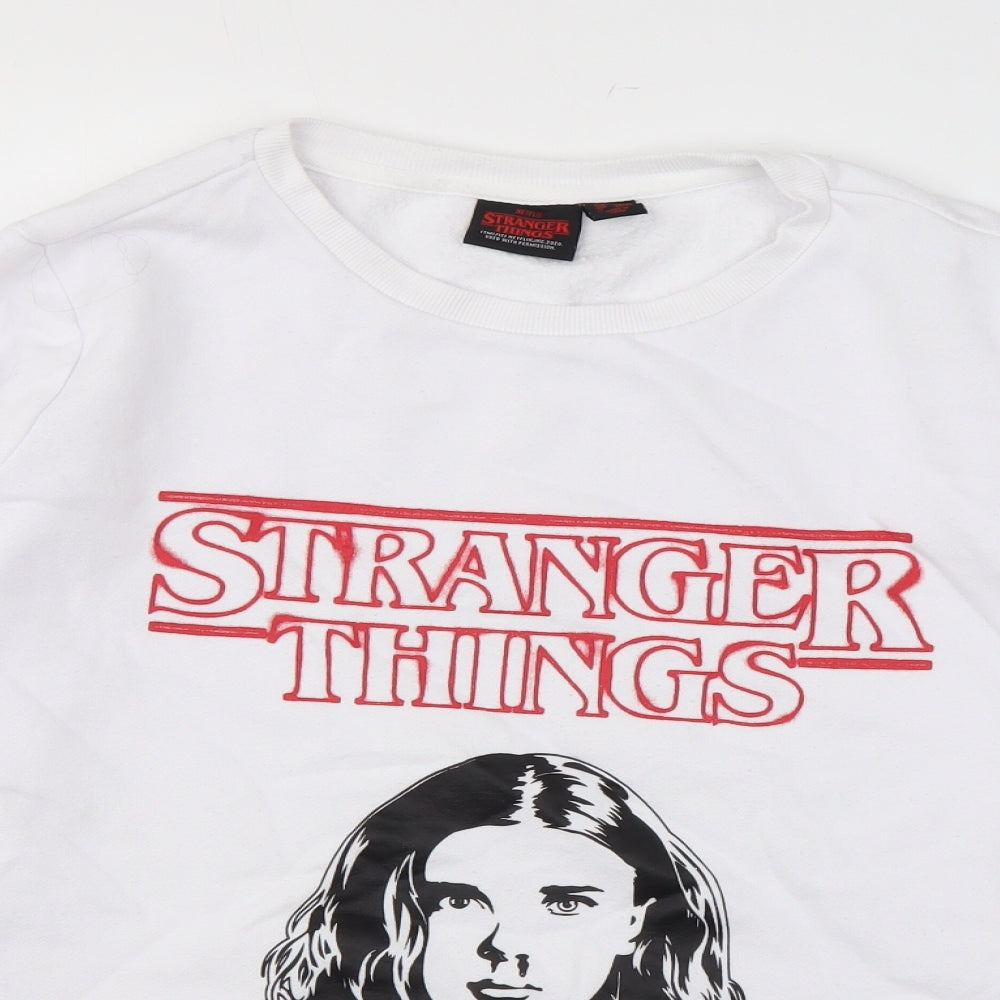 Stranger Things Womens White Cotton Pullover Sweatshirt Size M Pullover - Logo