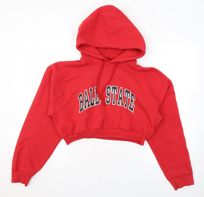 Preloved Gildan Womens Red Cotton Pullover Hoodie Size M Pullover - Cropped - Front
