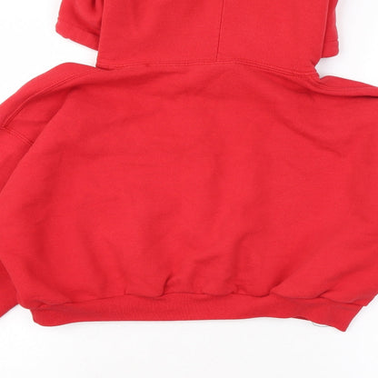 Preloved Gildan Womens Red Cotton Pullover Hoodie Size M Pullover - Cropped - Label