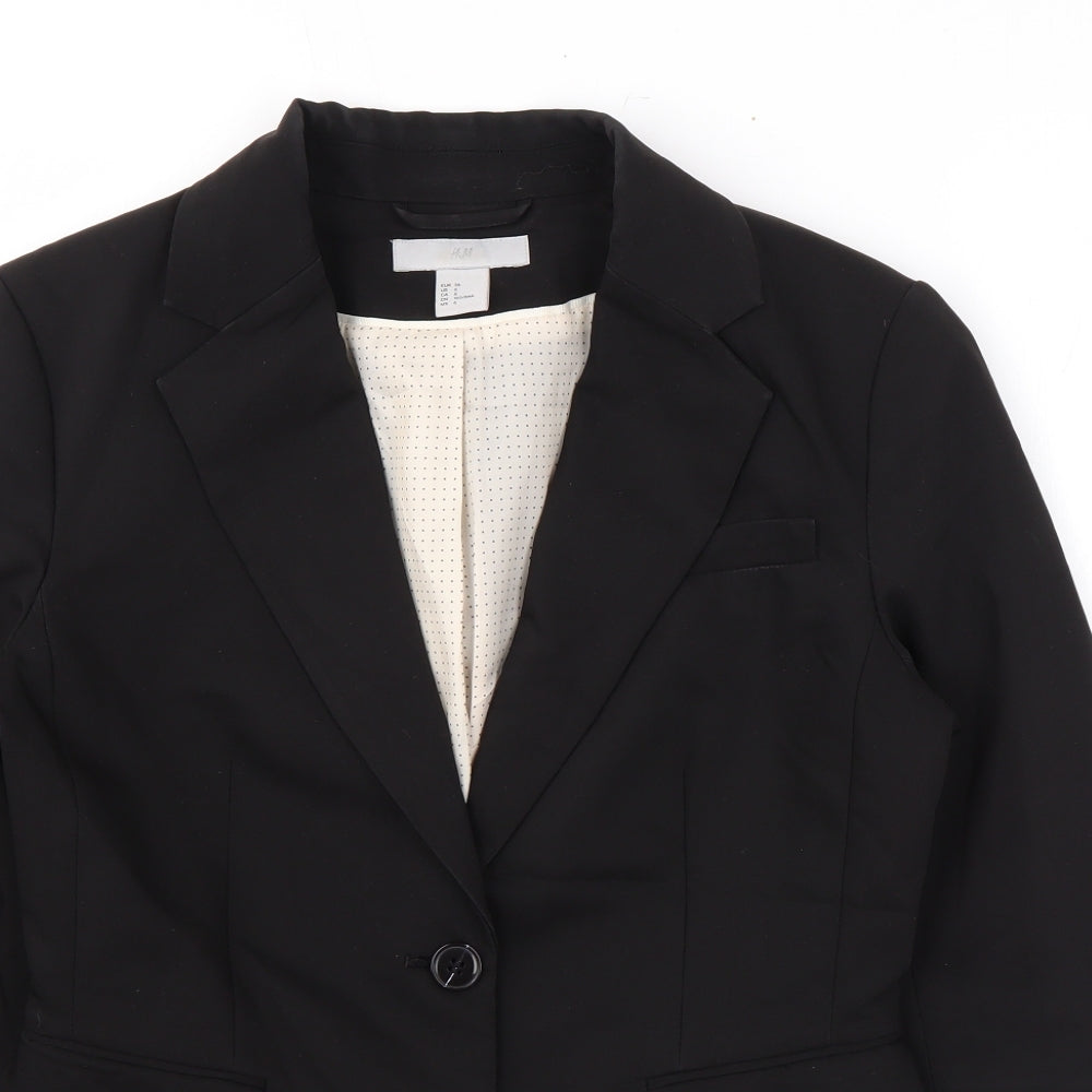 H&M Womens Black Jacket Blazer Size 8 Button