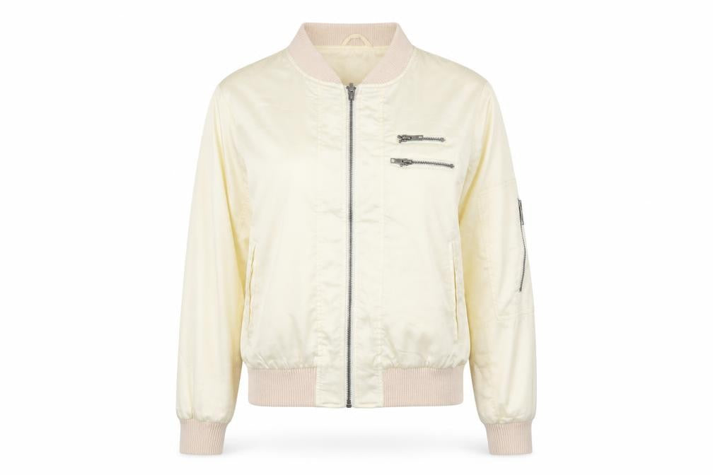 Drop Dead Womens Beige Bomber Jacket Jacket Size 8 Zip