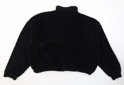 Boohoo Womens Black Overcoat Coat Size L Zip