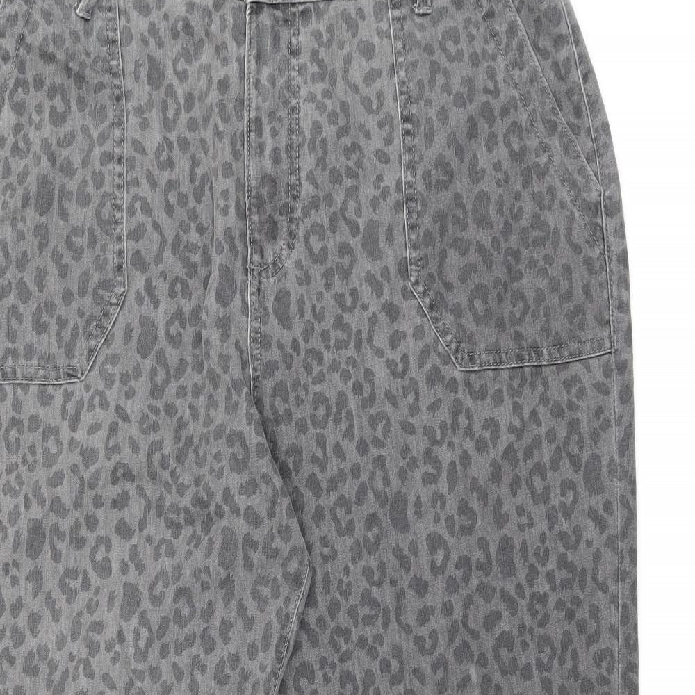 Marks and Spencer Womens Grey Animal Print Cotton Skinny Jeans Size 20 L26 in Regular Zip