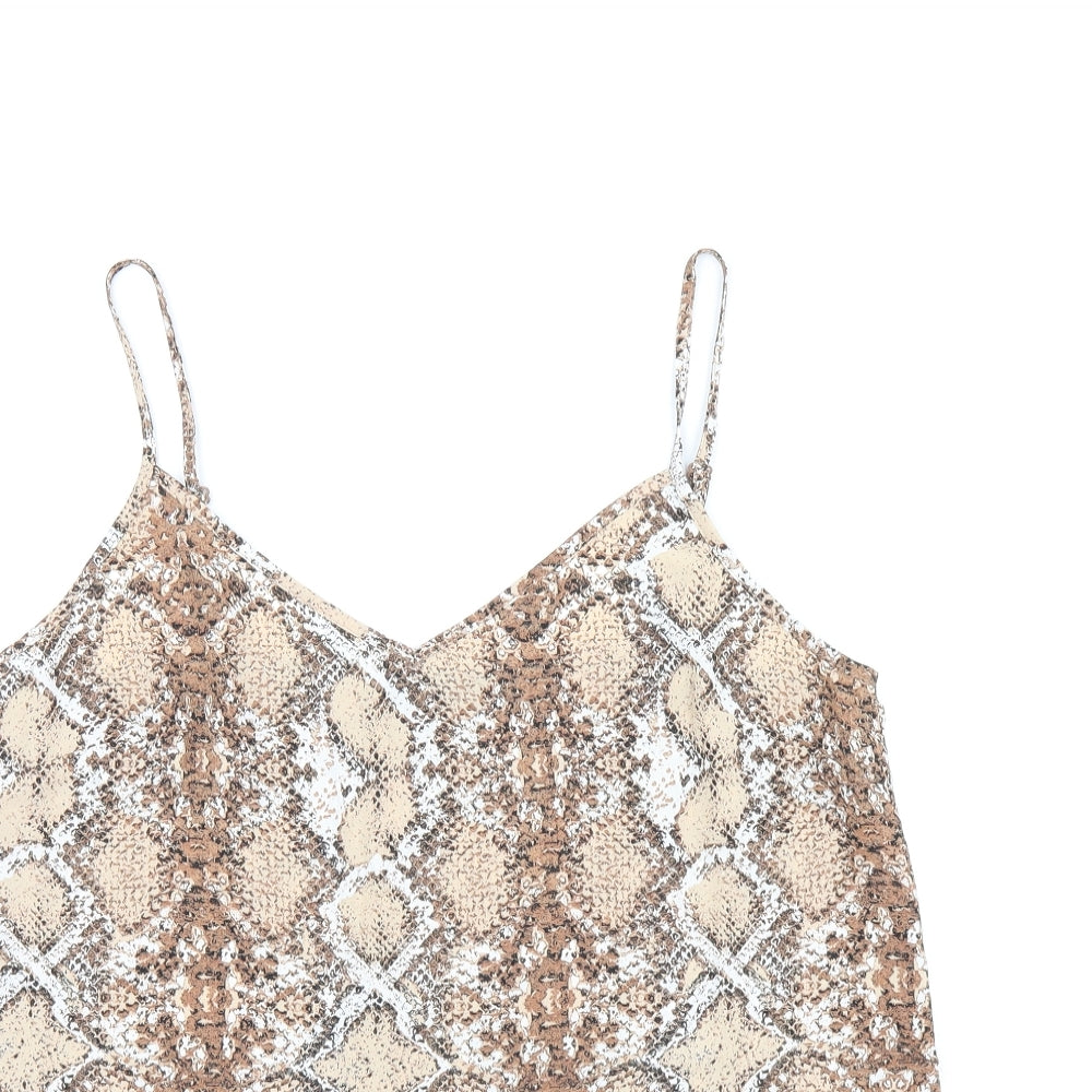 Marks and Spencer Womens Brown Animal Print Polyester Camisole T-Shirt Size 12 V-Neck - Snake Print