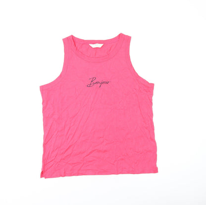 Marks & Spencer Womens Pink Cotton Basic Tank Size L Round Neck - Bonjour