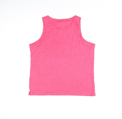 Marks & Spencer Womens Pink Cotton Basic Tank Size L Round Neck - Bonjour
