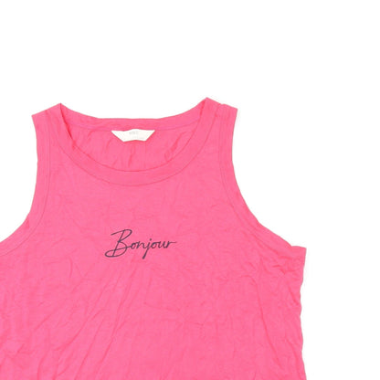 Marks & Spencer Womens Pink Cotton Basic Tank Size L Round Neck - Bonjour