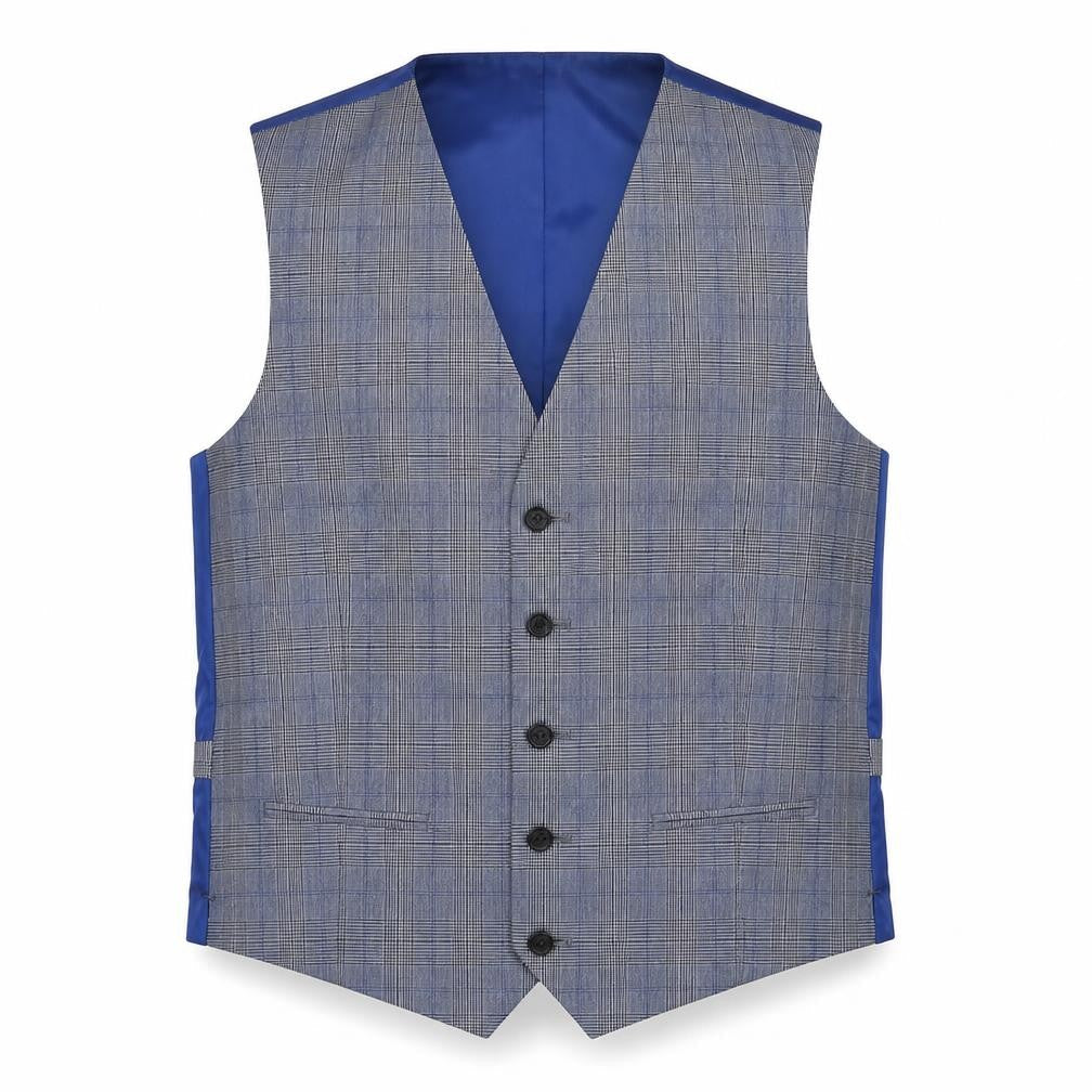 Marks & Spencer Mens Blue Plaid Polyester Jacket Suit Waistcoat Size 38 Regular