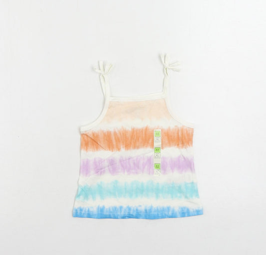 Marks and Spencer Girls Multicoloured Striped Cotton Camisole Tank Size 2-3 Years Square Neck Pullover - Tie Dye