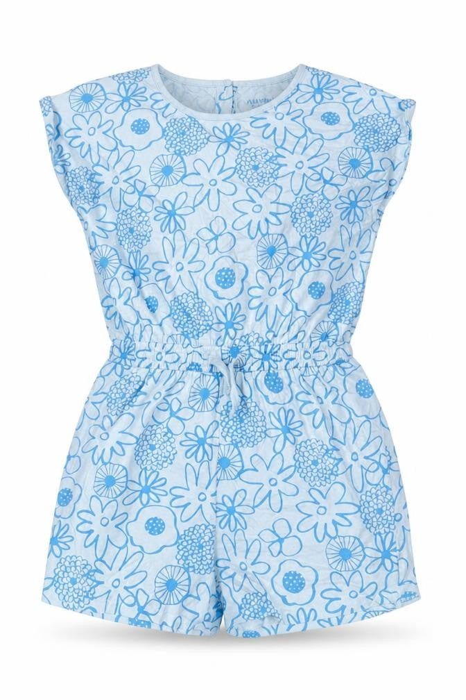 John Lewis Girls Blue Floral Cotton Playsuit One-Piece Size 12 Years L3 in Button