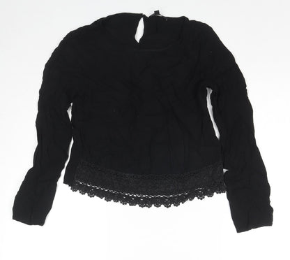 Mani Womens Black Polyester Basic Blouse Size M Round Neck
