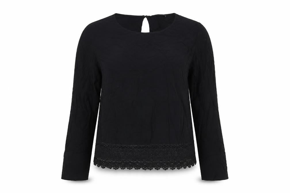 Mani Womens Black Polyester Basic Blouse Size M Round Neck